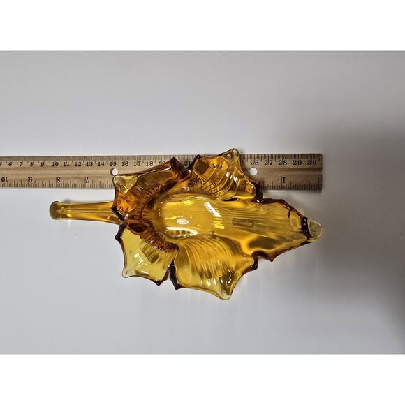 Pilgrim Glass Amber Leaf Decorative Piece Hand Blown Glass Vintage 1970s - Picture 5 of 5